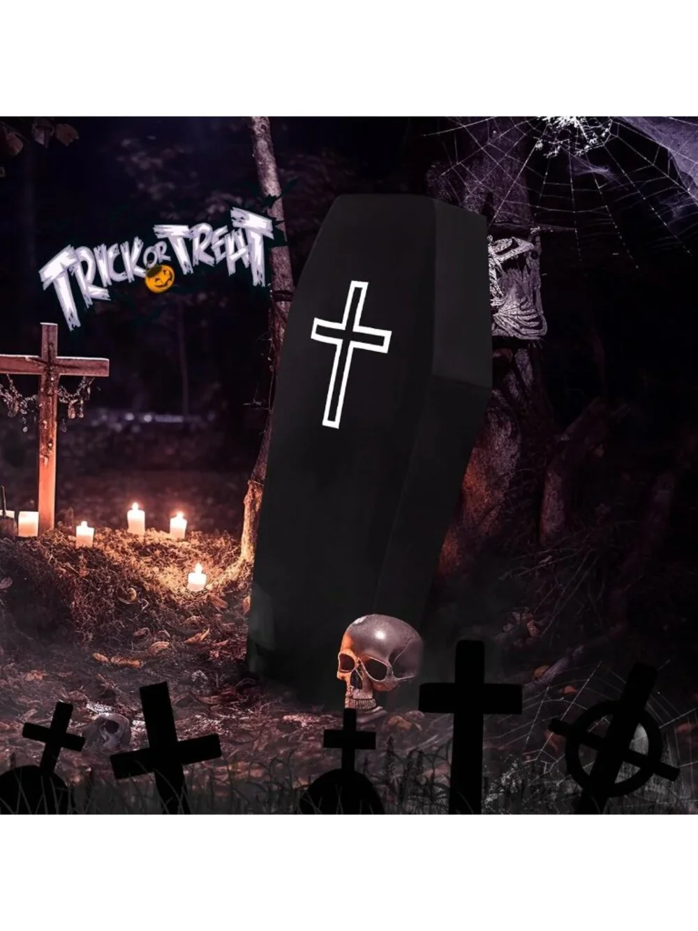 Life-Size Halloween Coffin Prop - Collapsible Scary Casket for Graveyard Decor